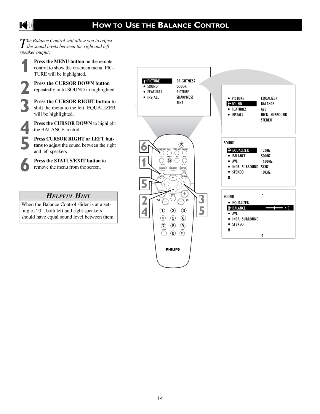 Philips 3139 125 31871 warranty HOW to USE the Balance Control 