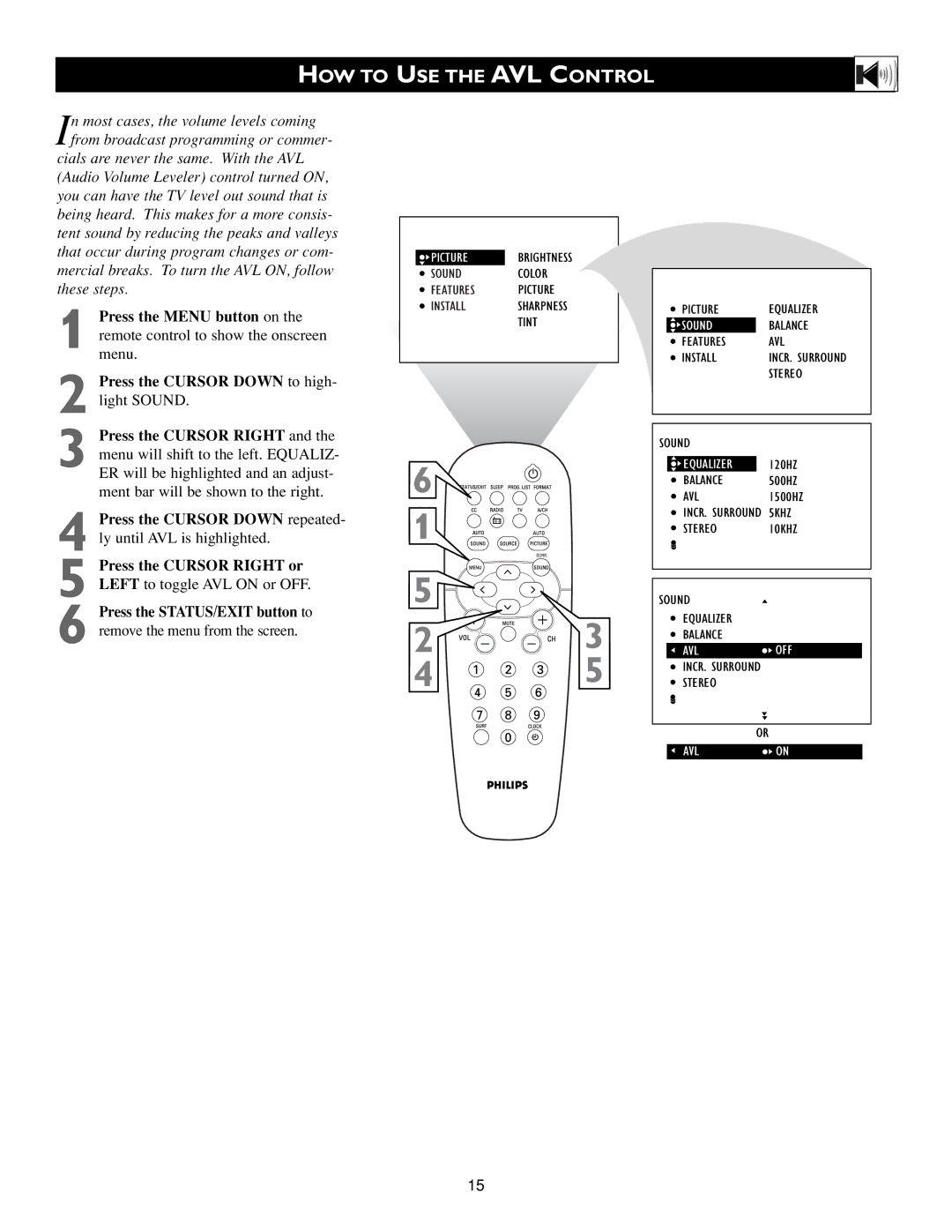 Philips 3139 125 31871 warranty HOW to USE the AVL Control 