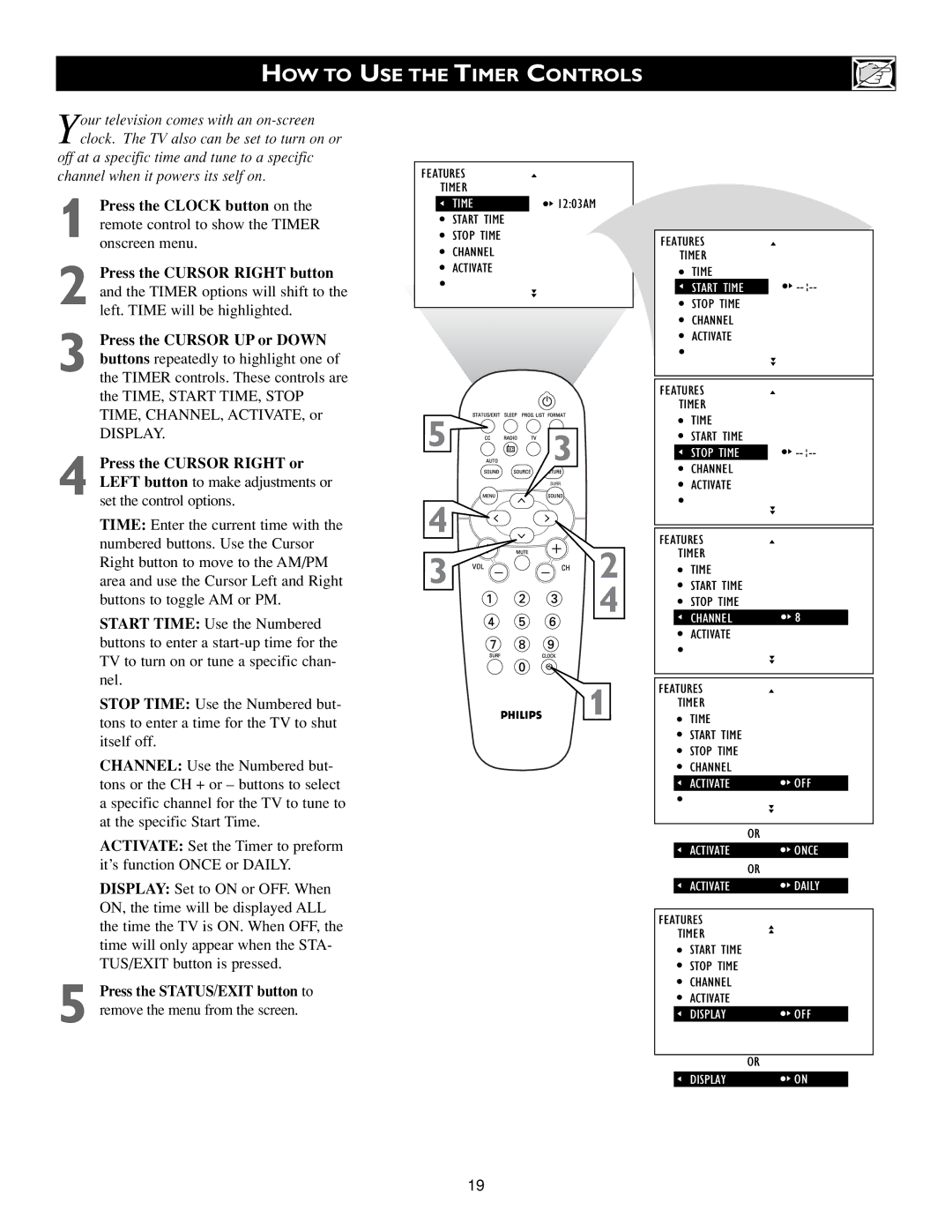 Philips 3139 125 31871 warranty HOW to, USE the Timer Controls 