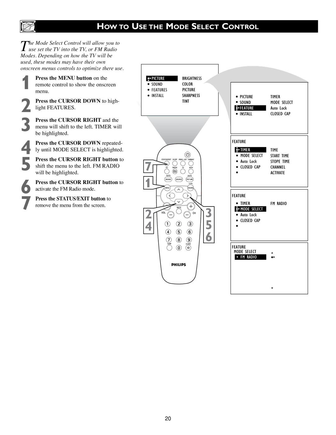 Philips 3139 125 31871 warranty HOW to USE the Mode Select Control, Timer 