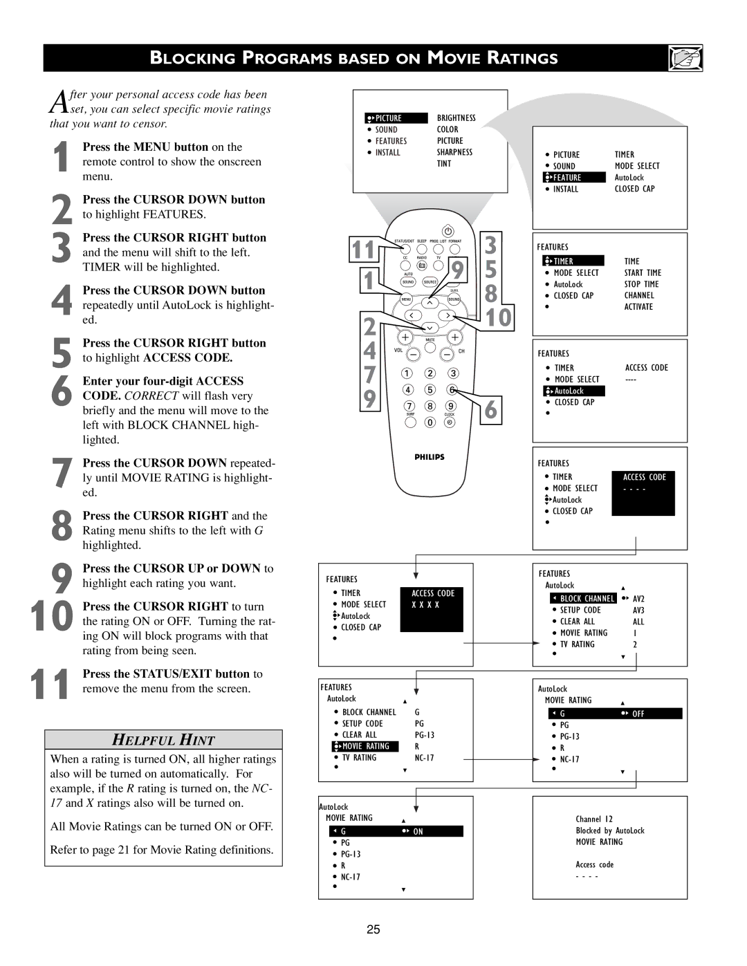 Philips 3139 125 31871 warranty Blocking Programs Based on Movie Ratings, All 