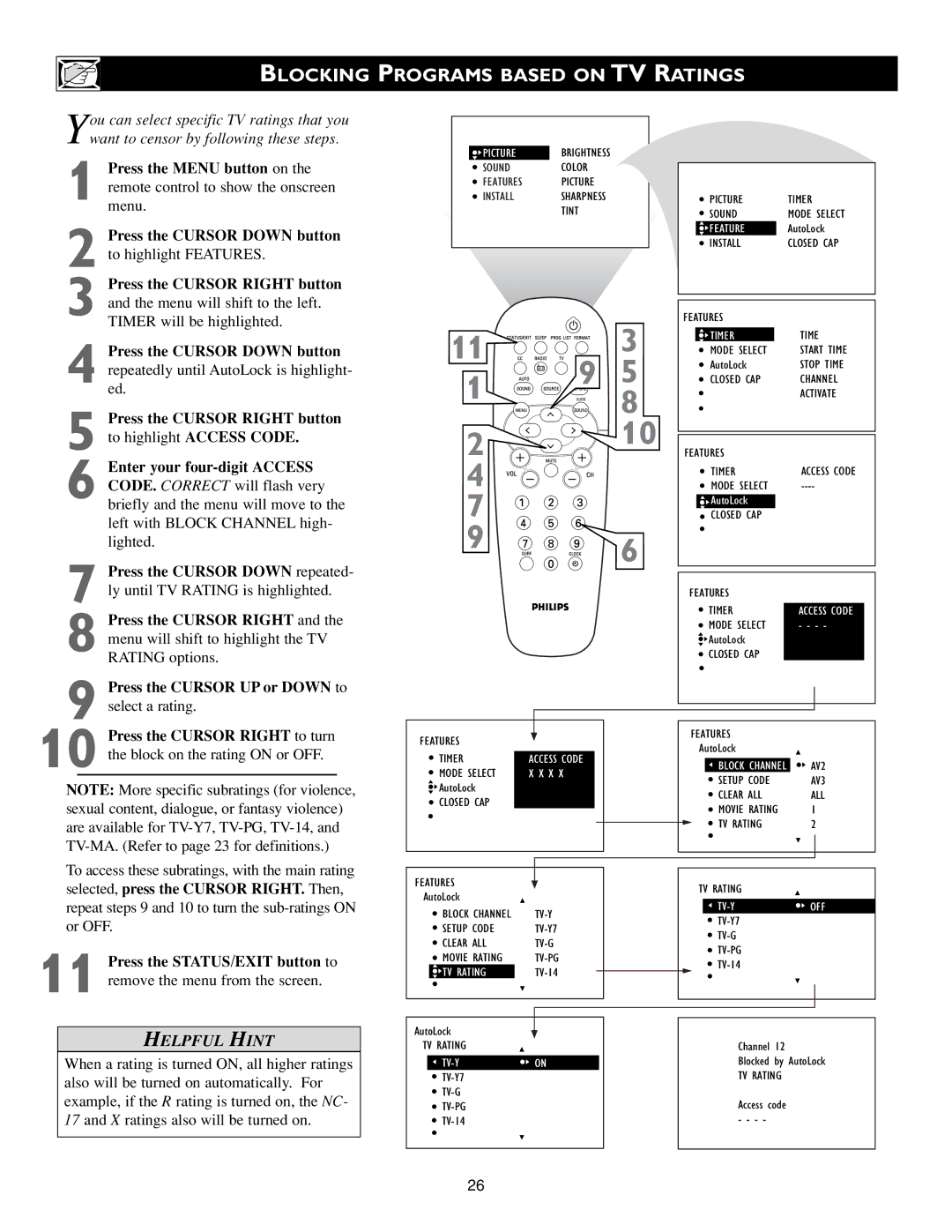 Philips 3139 125 31871 warranty Blocking Programs Based on TV Ratings 