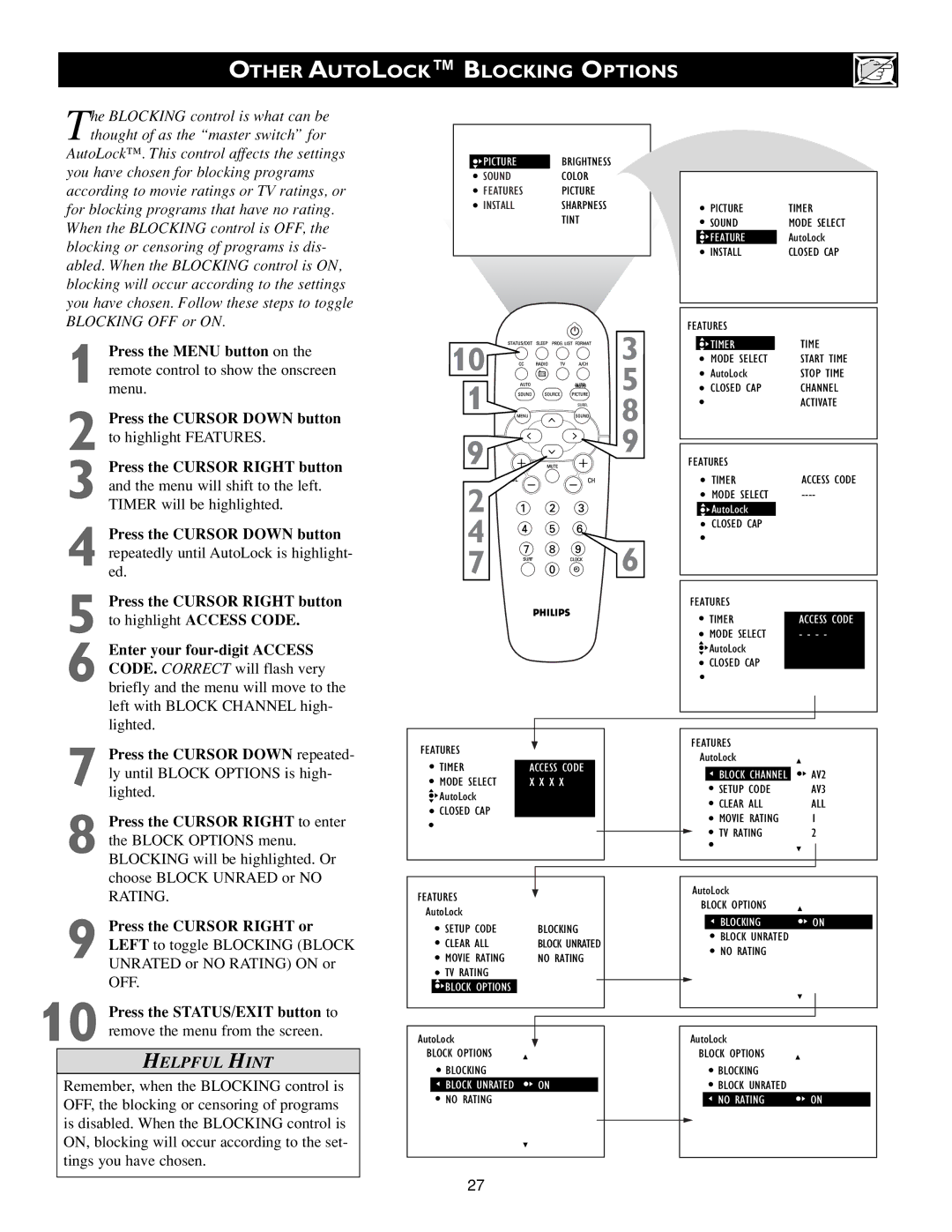 Philips 3139 125 31871 warranty Other Autolock Blocking Options 