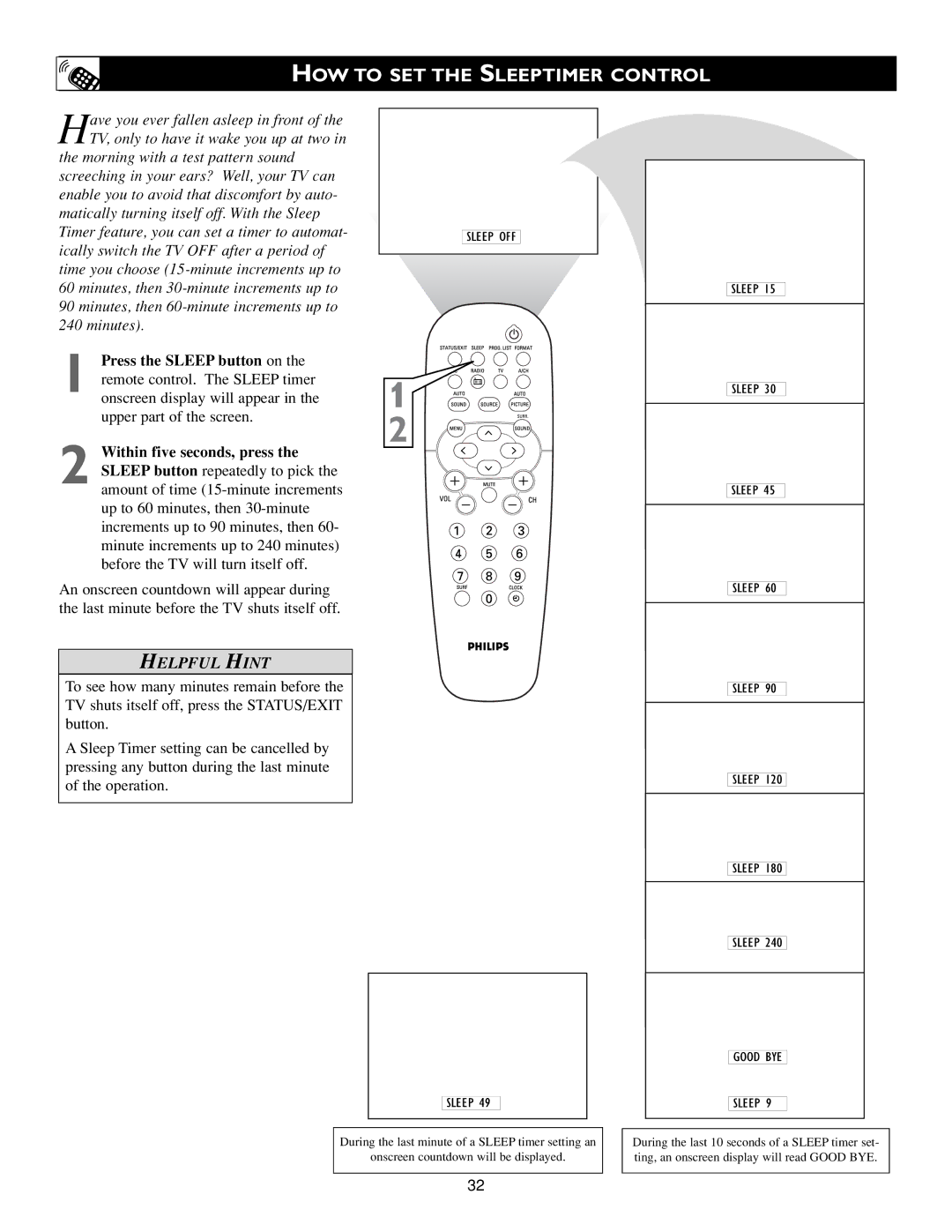 Philips 3139 125 31871 warranty HOW to SET the Sleeptimer Control 