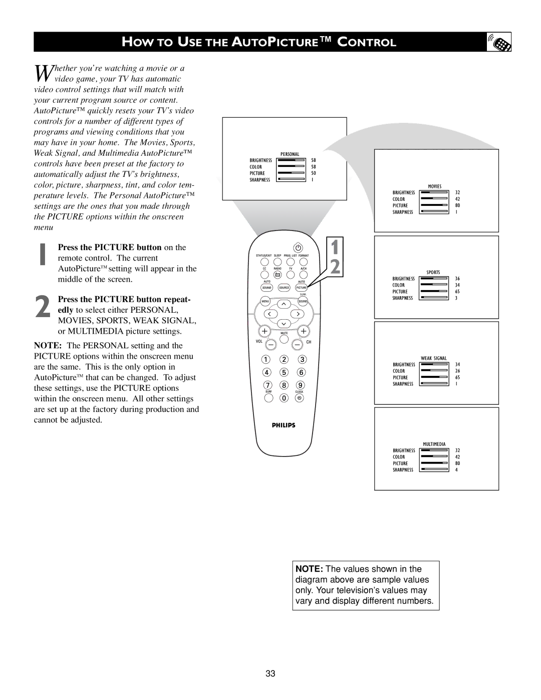 Philips 3139 125 31871 warranty HOW to USE the Autopicture Control 