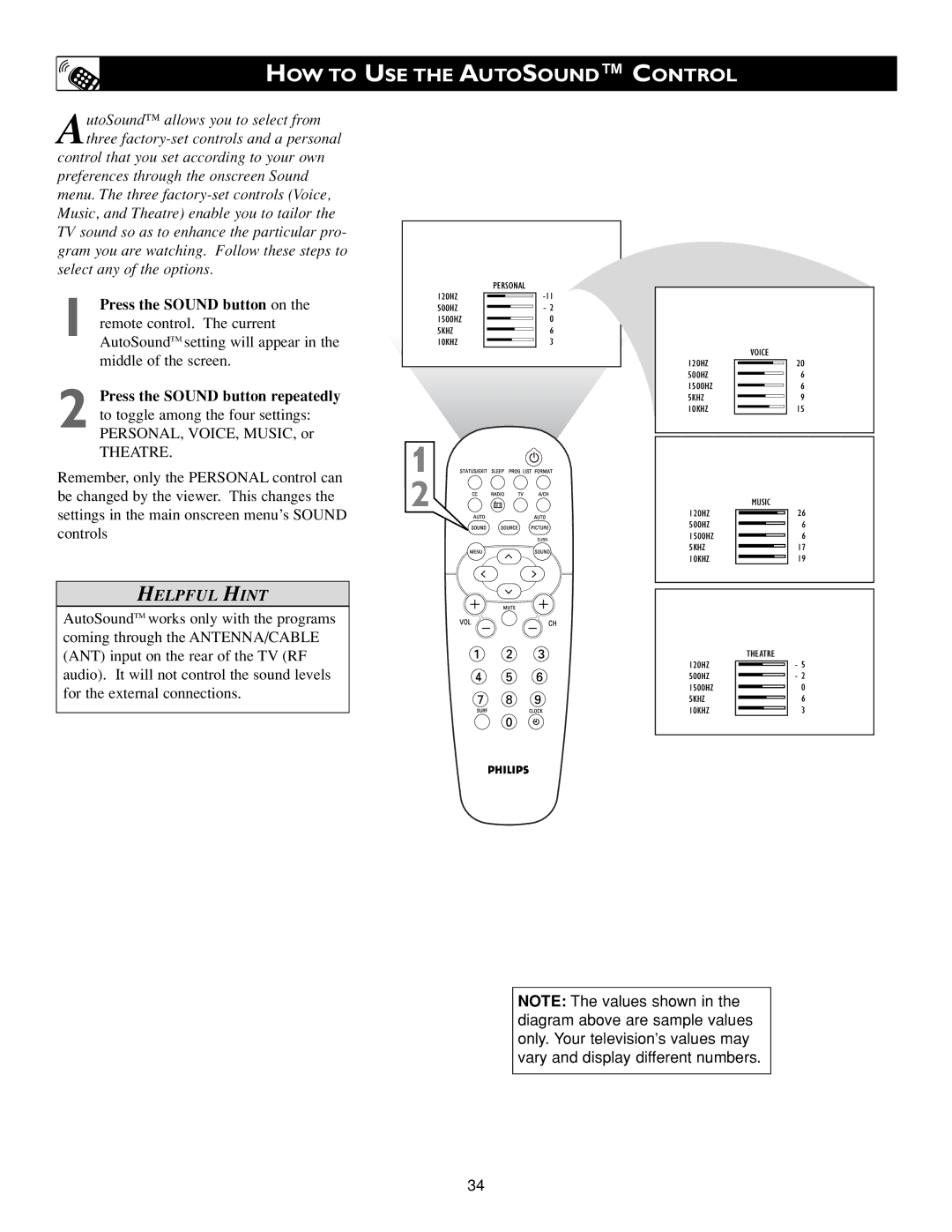 Philips 3139 125 31871 warranty HOW to USE the Autosound Control, Theatre 