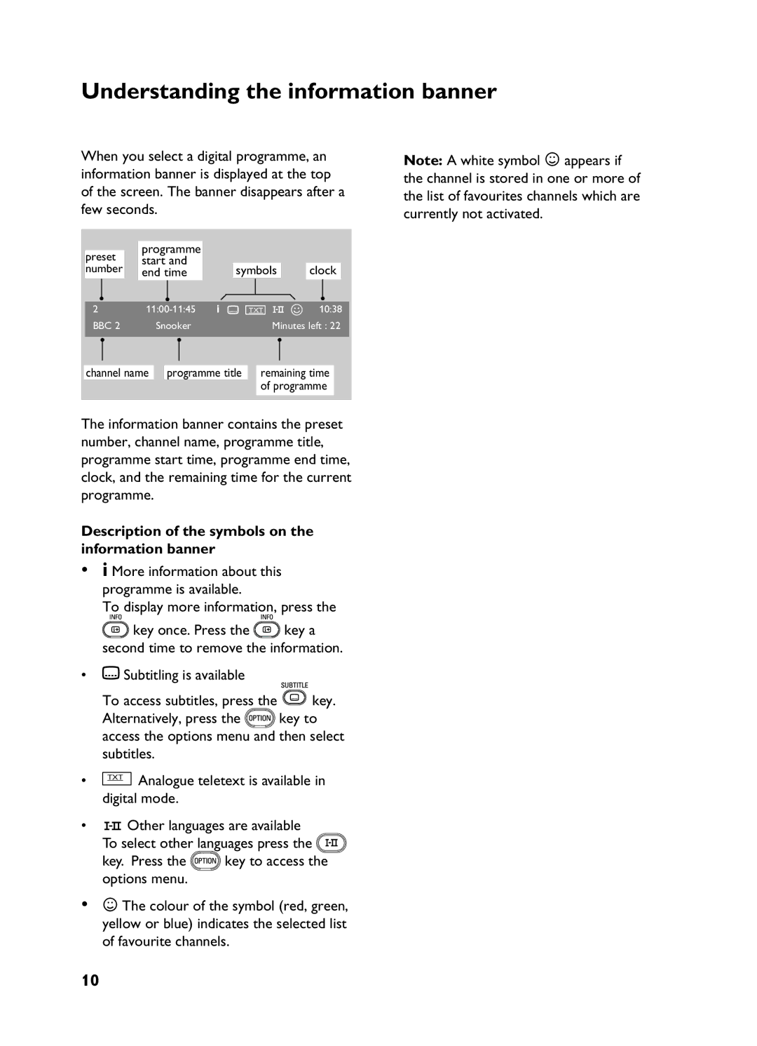 Philips 3139 user manual Understanding the information banner, Description of the symbols on the information banner 