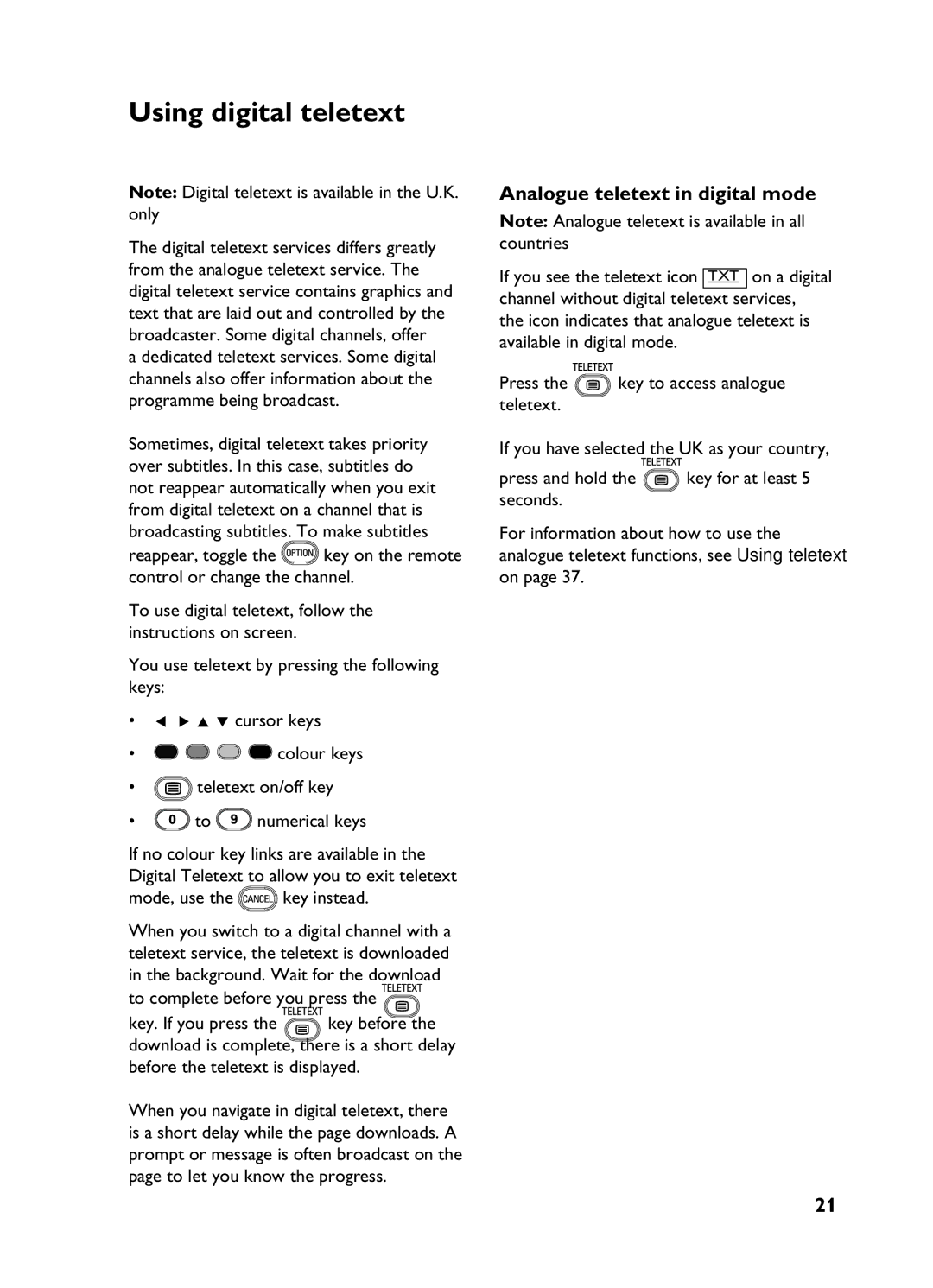 Philips 3139 user manual Using digital teletext, Analogue teletext in digital mode, Mode, use the key instead 