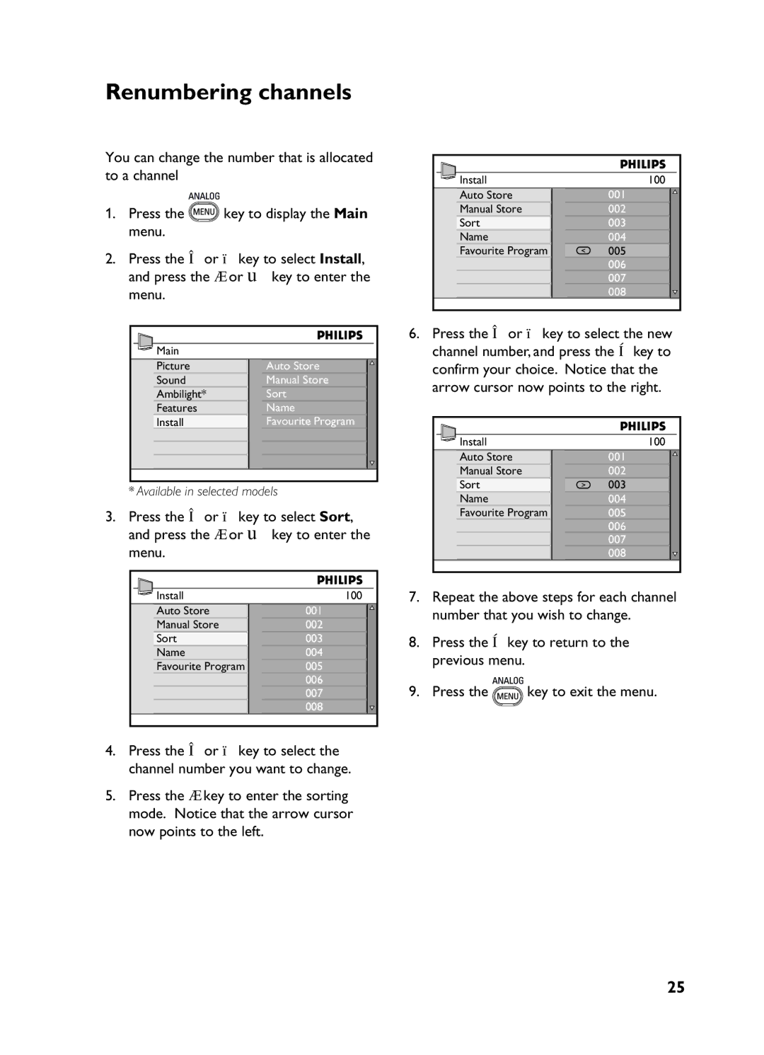 Philips 3139 user manual Renumbering channels 