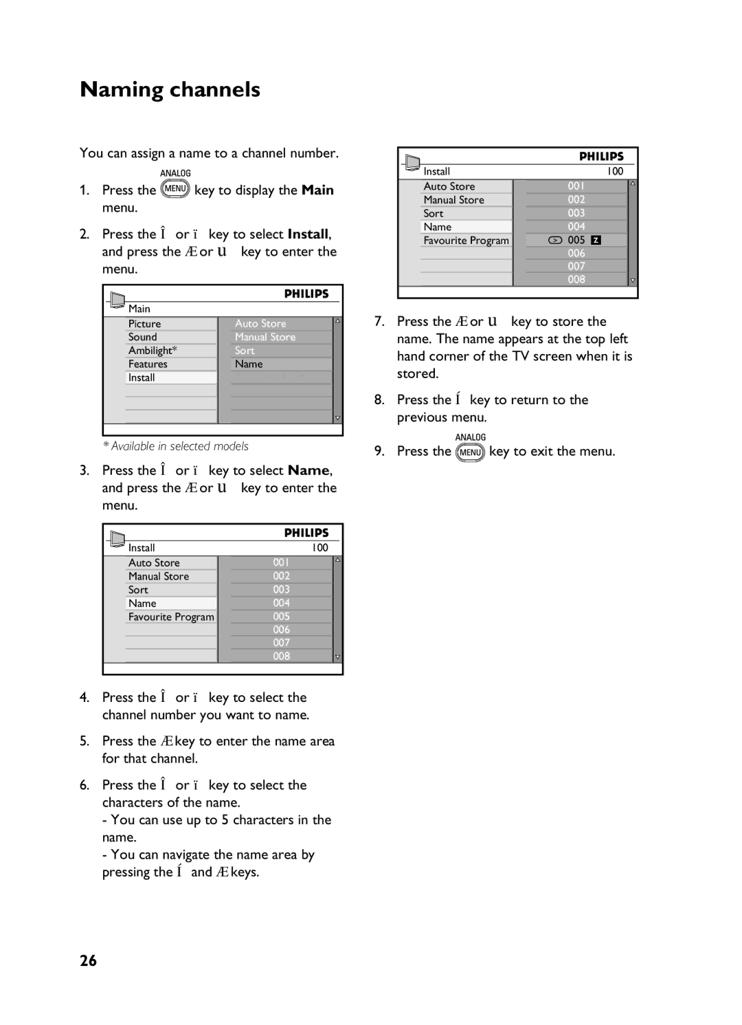 Philips 3139 user manual Naming channels 