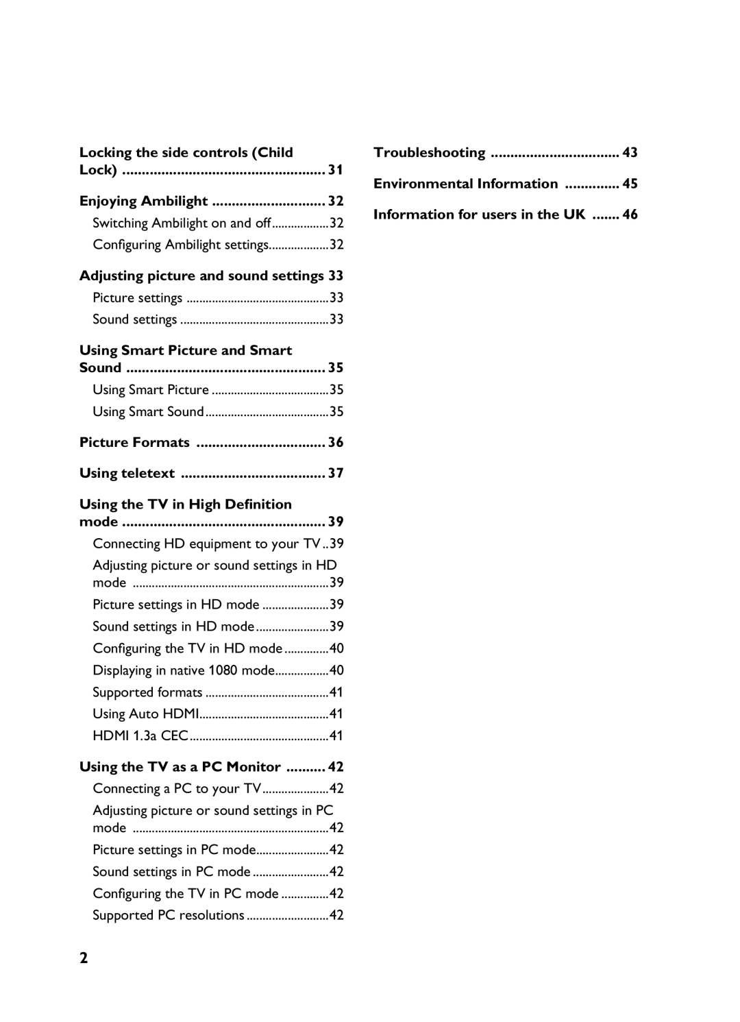 Philips 3139 user manual Locking the side controls Child Enjoying Ambilight, Adjusting picture and sound settings 