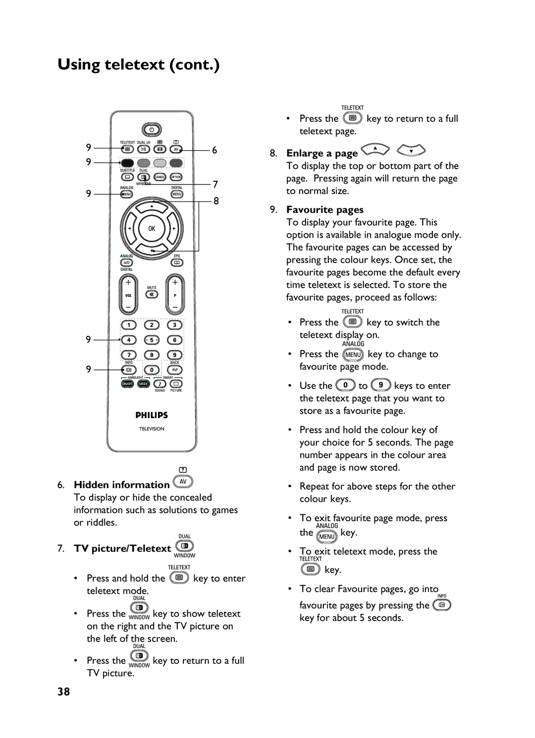 Philips 3139 user manual Enlarge a, Favourite pages 