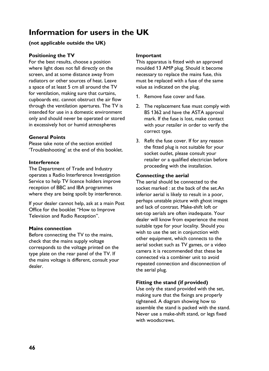 Philips 3139 user manual Information for users in the UK 