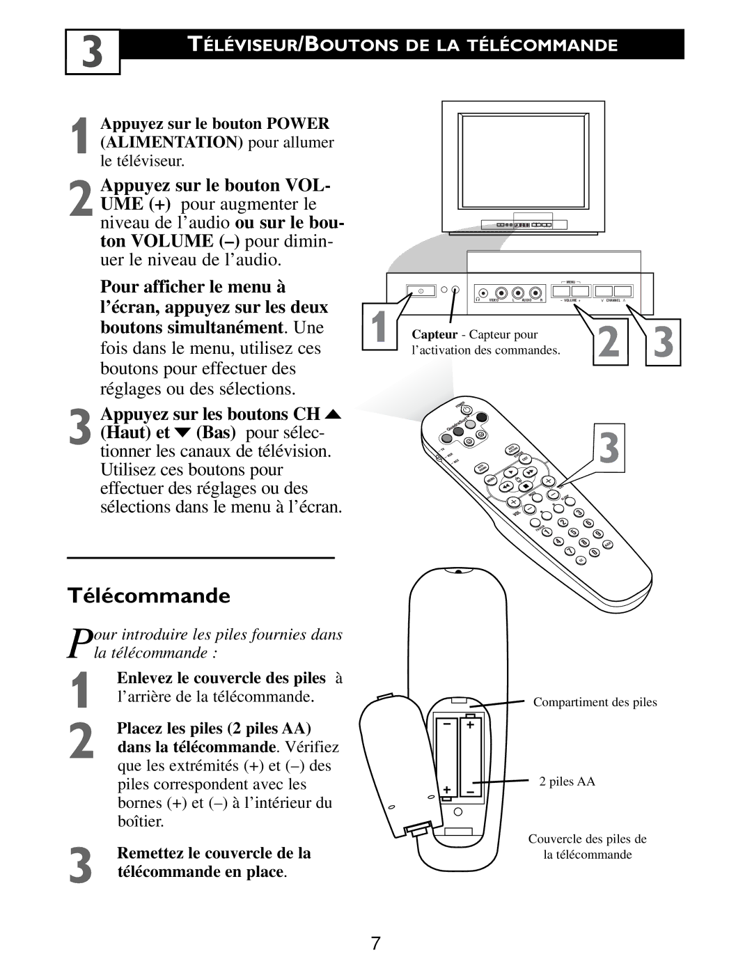 Philips 3141 055 22261 manuel dutilisation TÉLÉVISEUR/BOUTONS DE LA Télécommande 