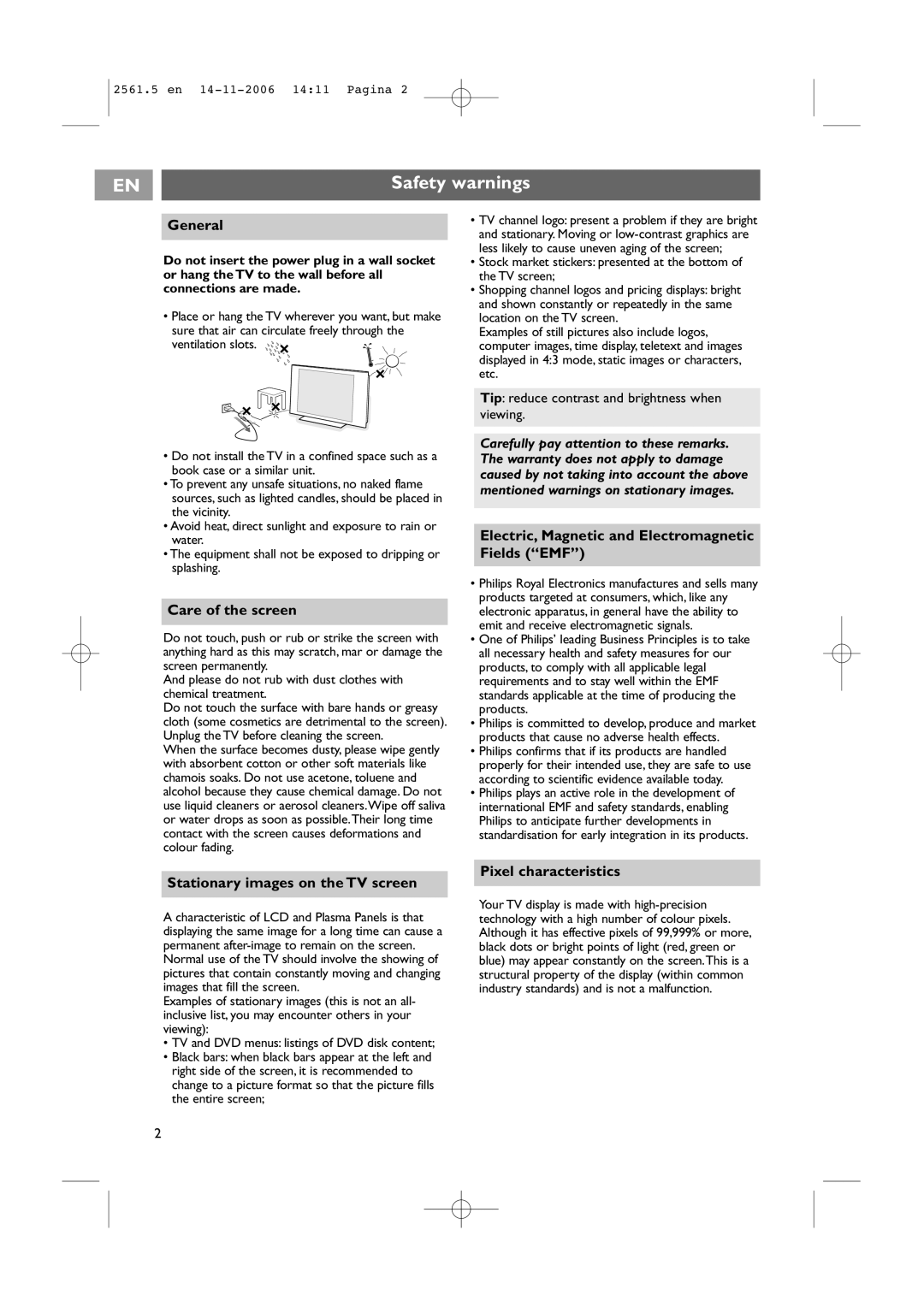 Philips 32-37-42PF9531/79-98 user manual Safety warnings 