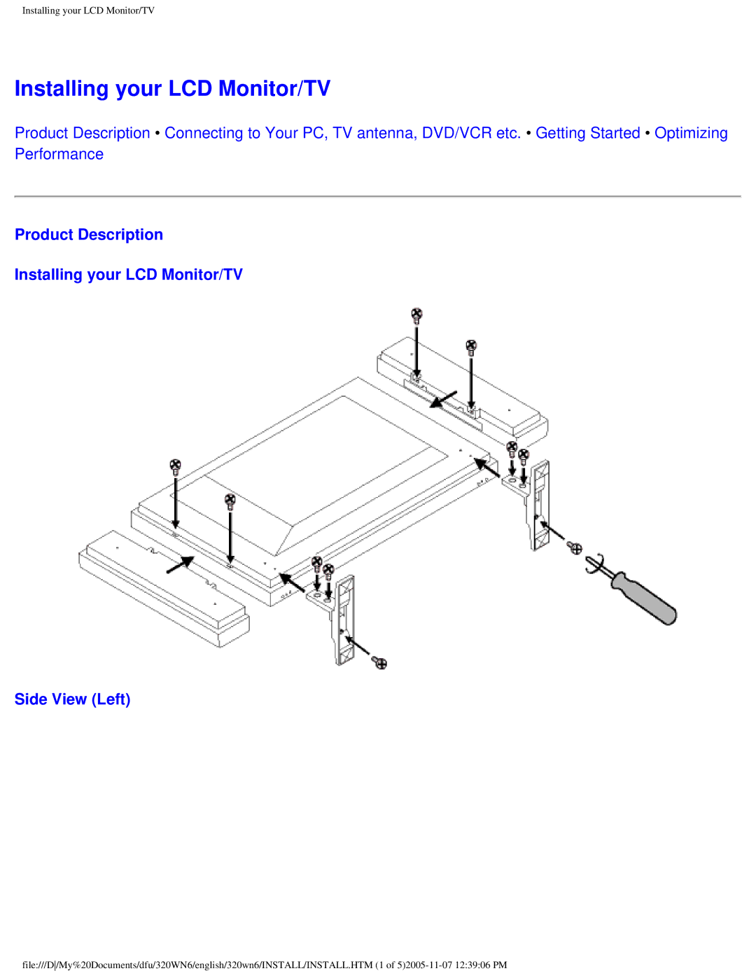 Philips 320WN6 manual Installing your LCD Monitor/TV 