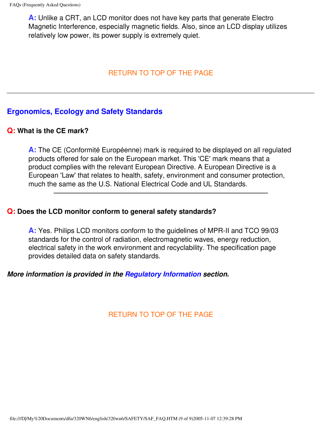 Philips 320WN6 manual Ergonomics, Ecology and Safety Standards, What is the CE mark? 