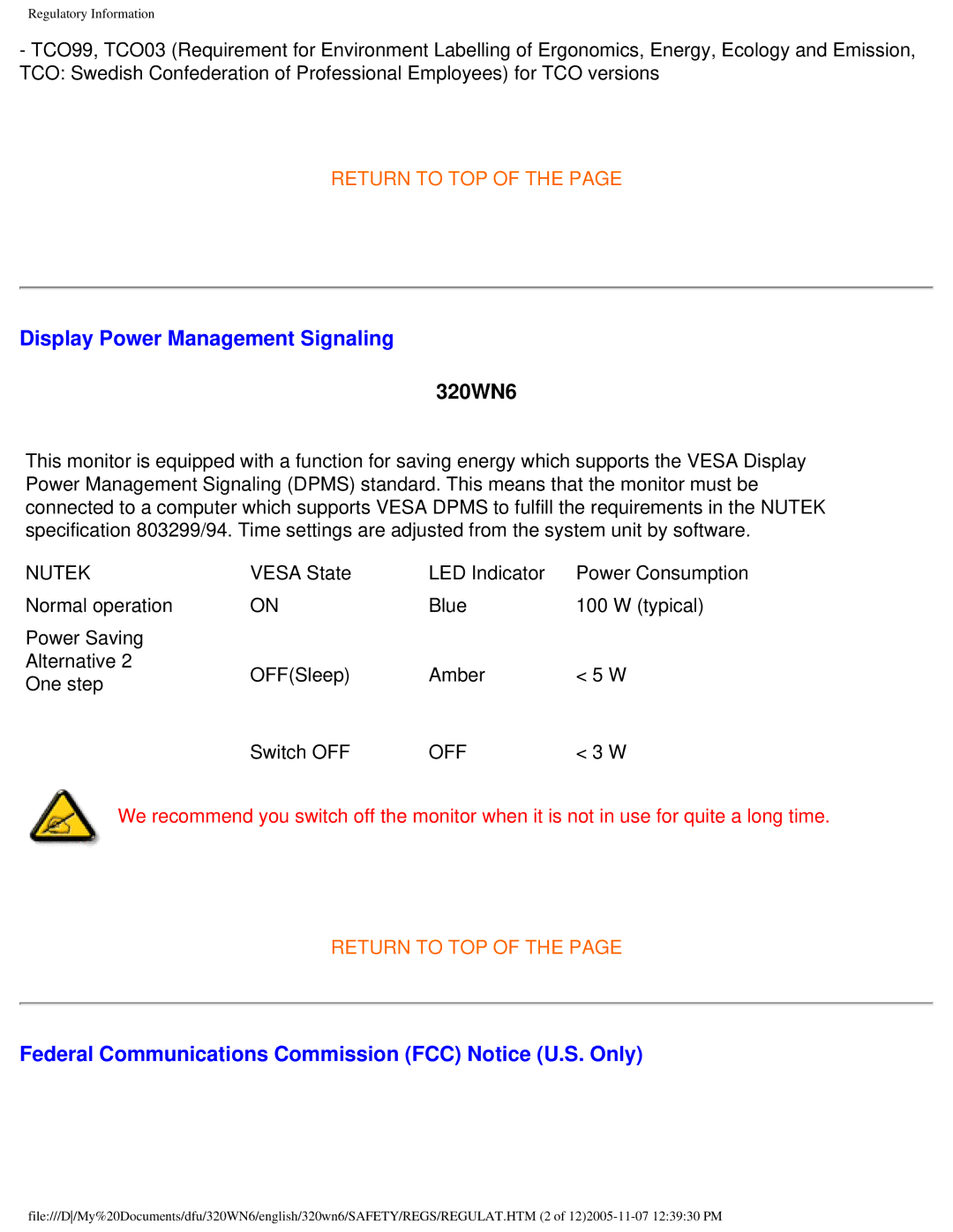 Philips 320WN6 manual Display Power Management Signaling 