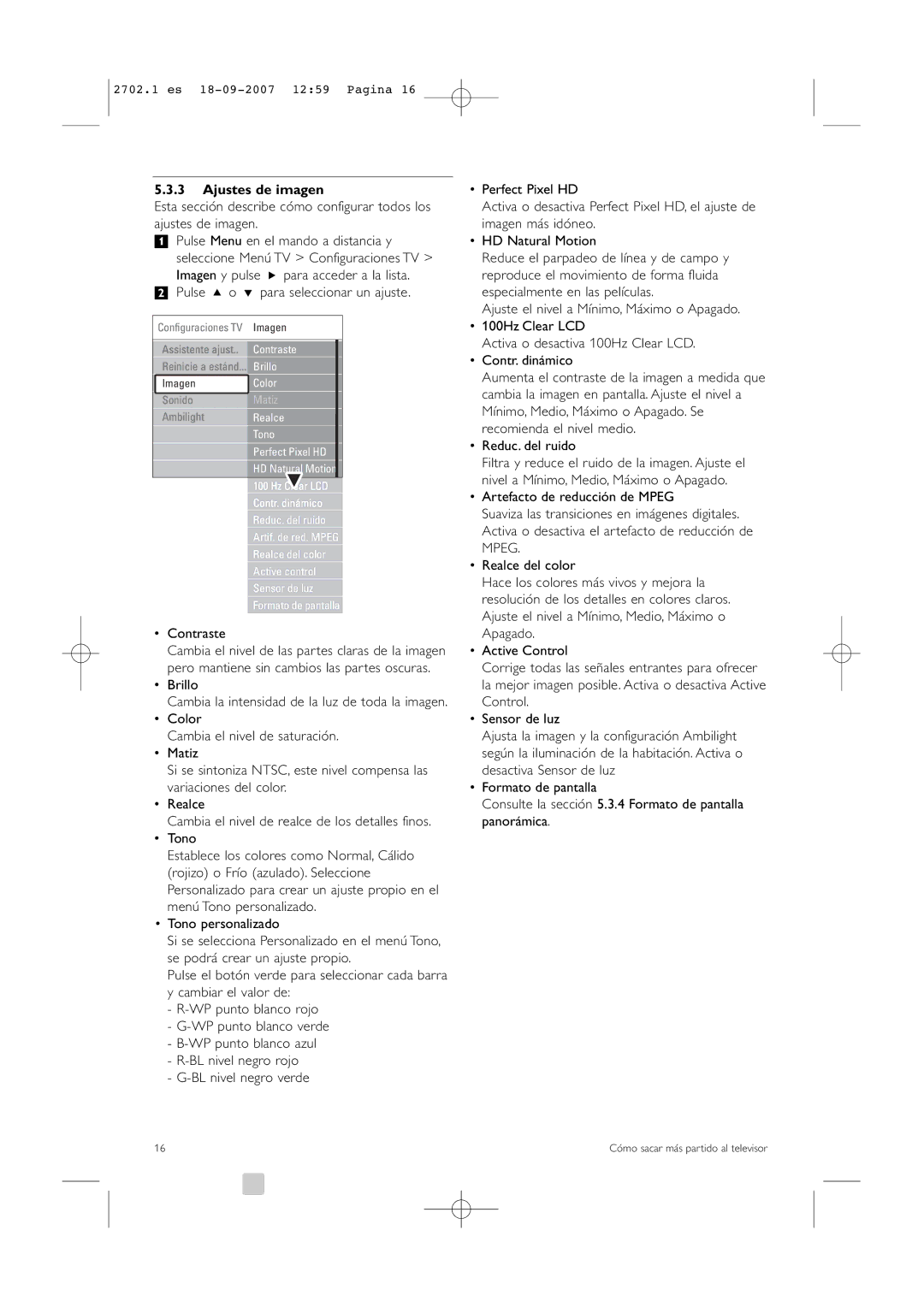 Philips 32/42HF9385D manual Ajustes de imagen, Contraste, Brillo 