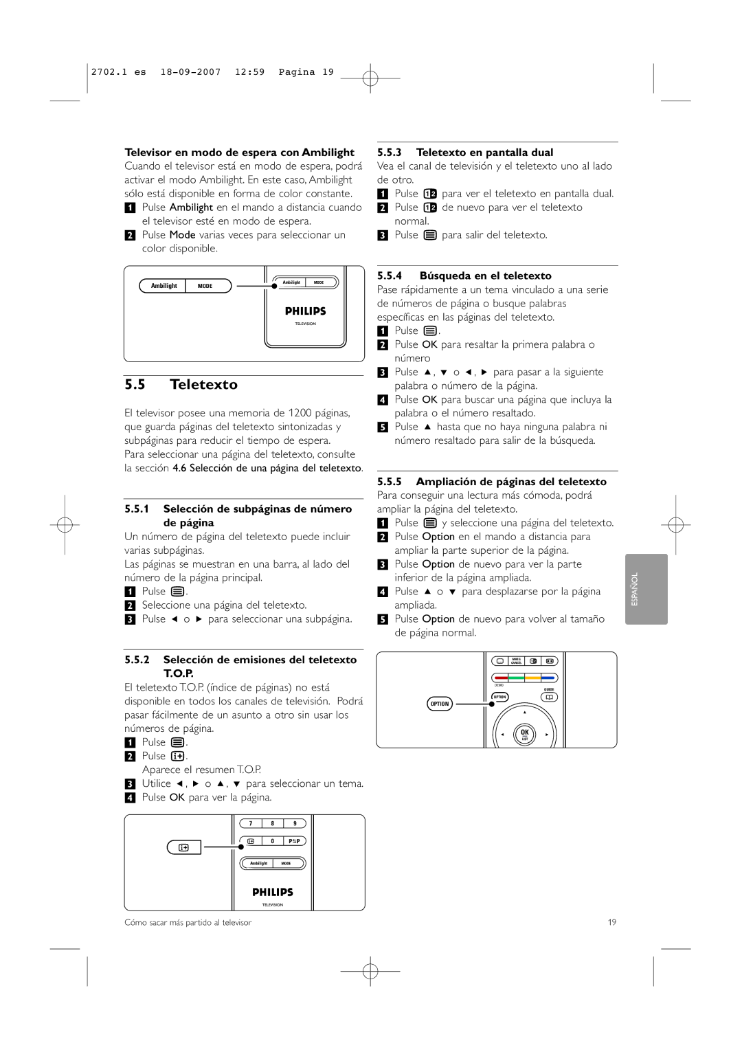 Philips 32/42HF9385D manual Teletexto 