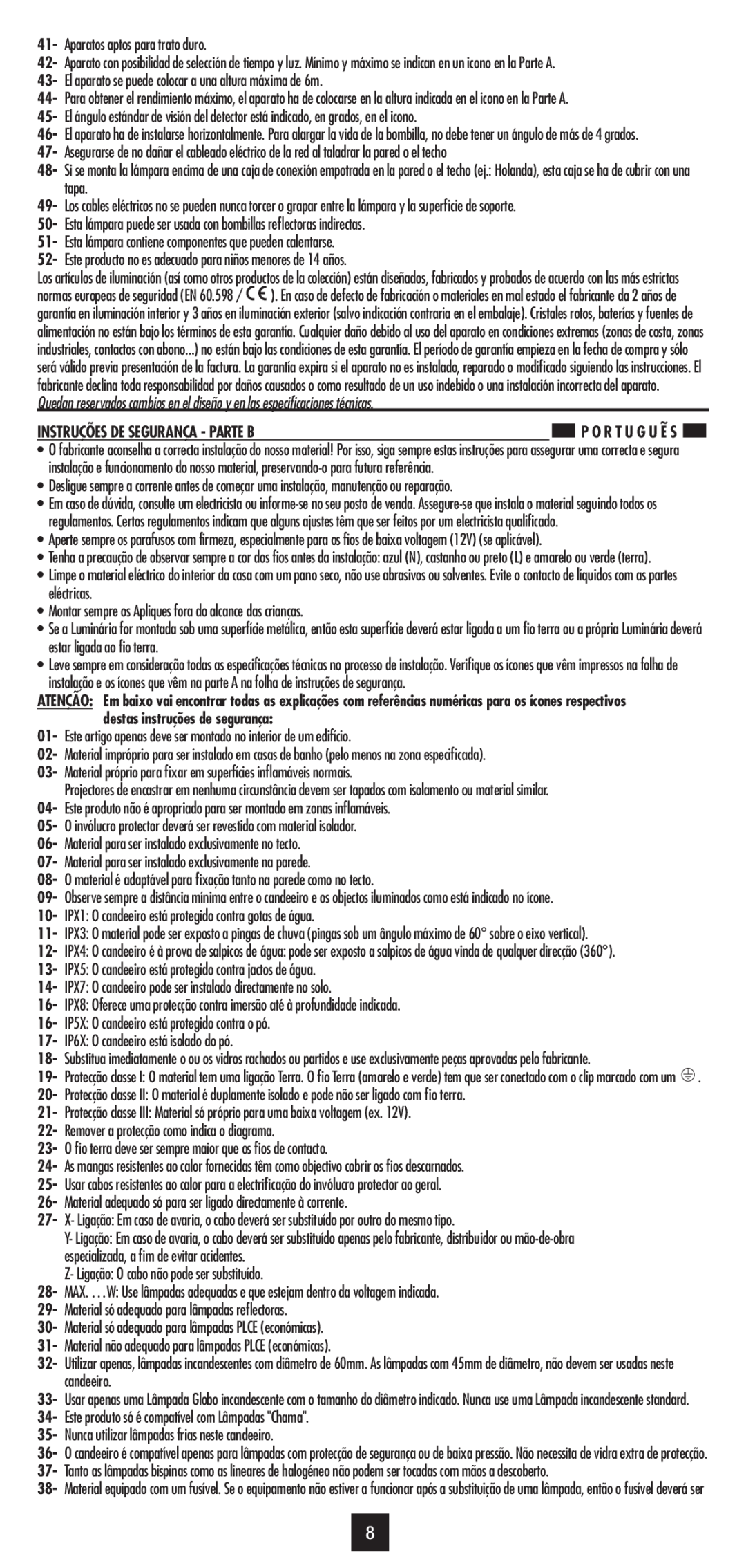 Philips 32615/31/16 user manual Instruções De Segurança - Parte B 