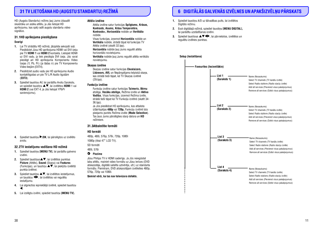 Philips 32HF5335D manual TV Lietoðana HD Augstu Standartu Reþîmâ 