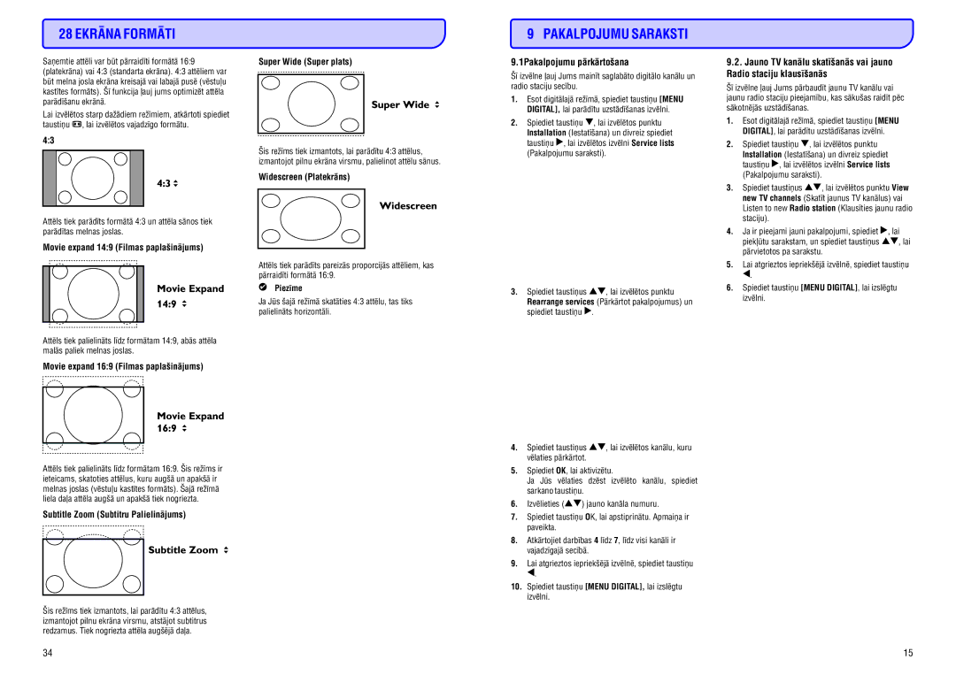 Philips 32HF5335D manual 28 Ekrâna Formâti, Pakalpojumu Saraksti 