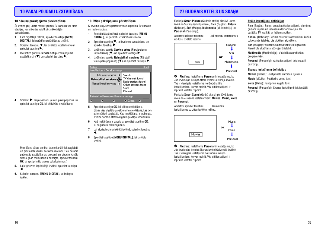 Philips 32HF5335D 10.1Jaunu pakalpojumu pievienoðana, 10.2Visu pakalpojumu pârstatîðana, Attçla iestatîjumu definîcijas 