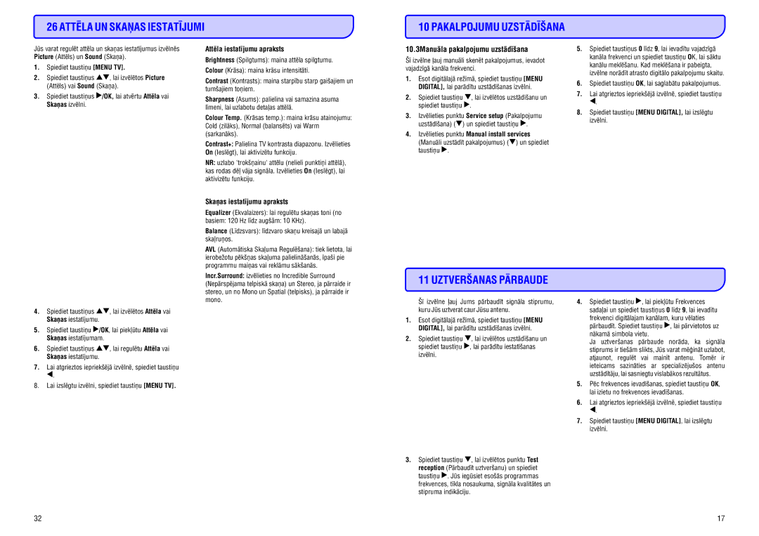 Philips 32HF5335D manual 26 Attçla UN Skaòas Iestatîjumi Pakalpojumu Uzstâdîðana, Attçla iestatîjumu apraksts 