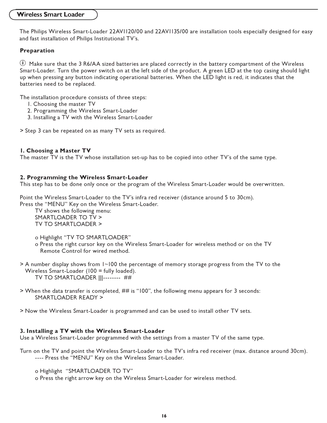 Philips 32HF7445 user manual Preparation, Choosing a Master TV, Programming the Wireless Smart-Loader 