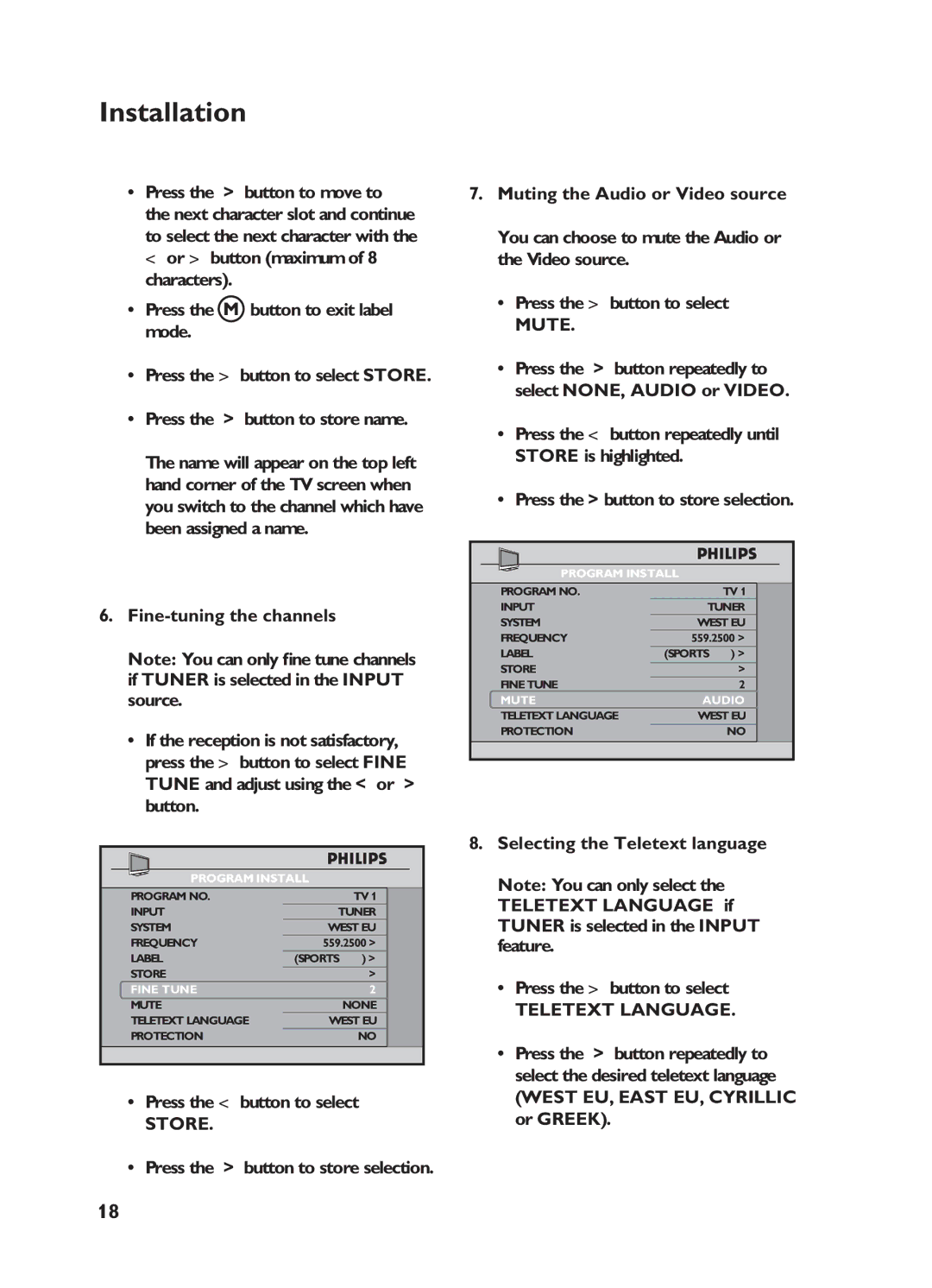 Philips 32HF7875, 32HF5445 user manual Teletext Language, West EU, East EU, Cyrillic, Store 