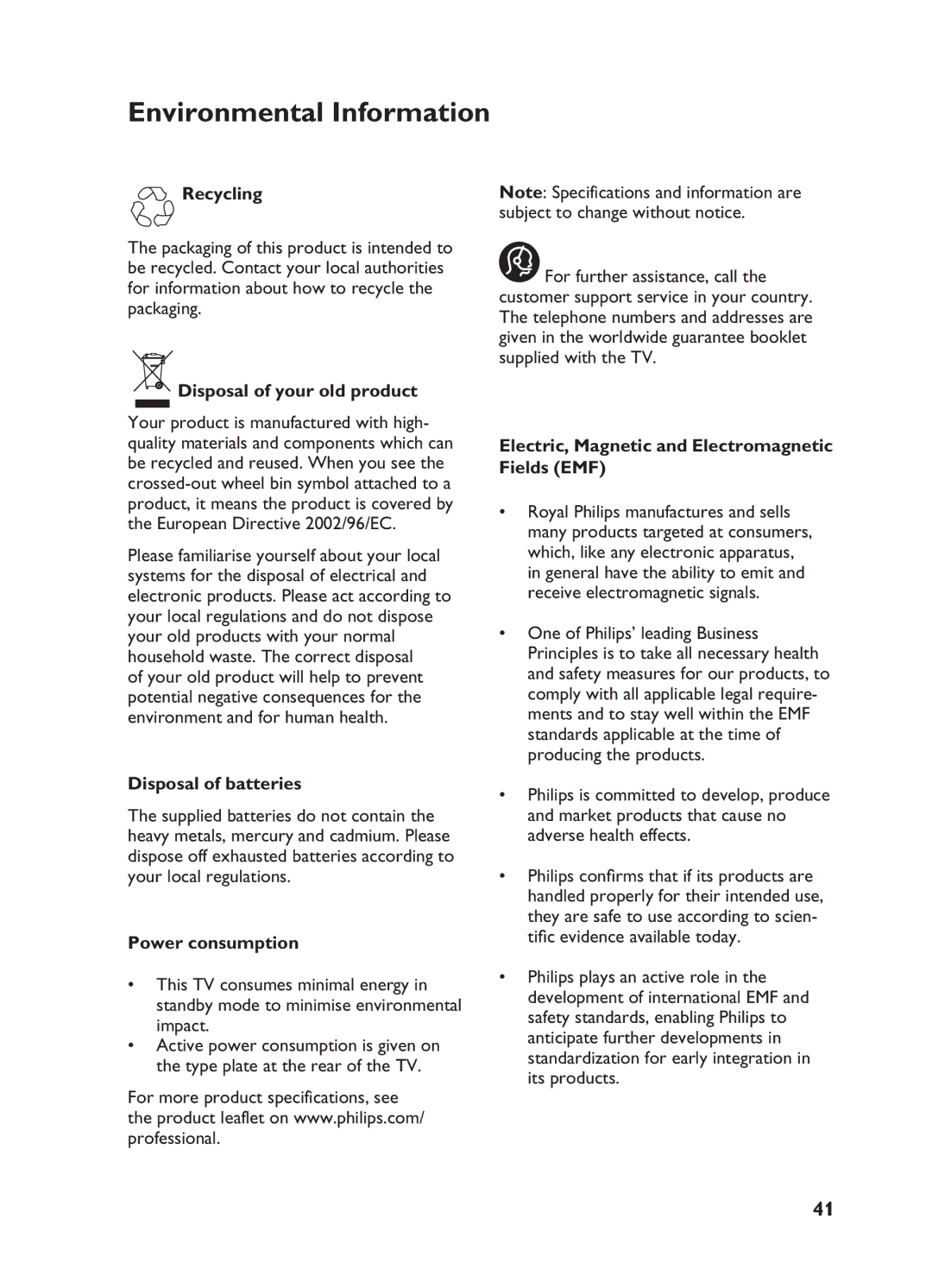 Philips 32HF5445, 32HF7875 user manual Environmental Information 