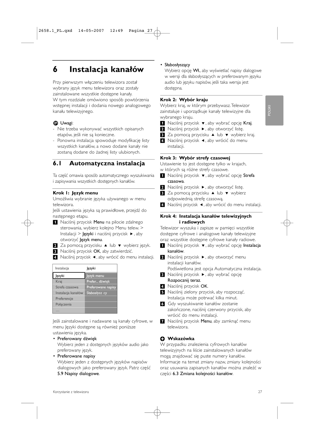 Philips 32HF9385D, 42HF9385D manual Instalacja kanałów, Automatyczna instalacja 