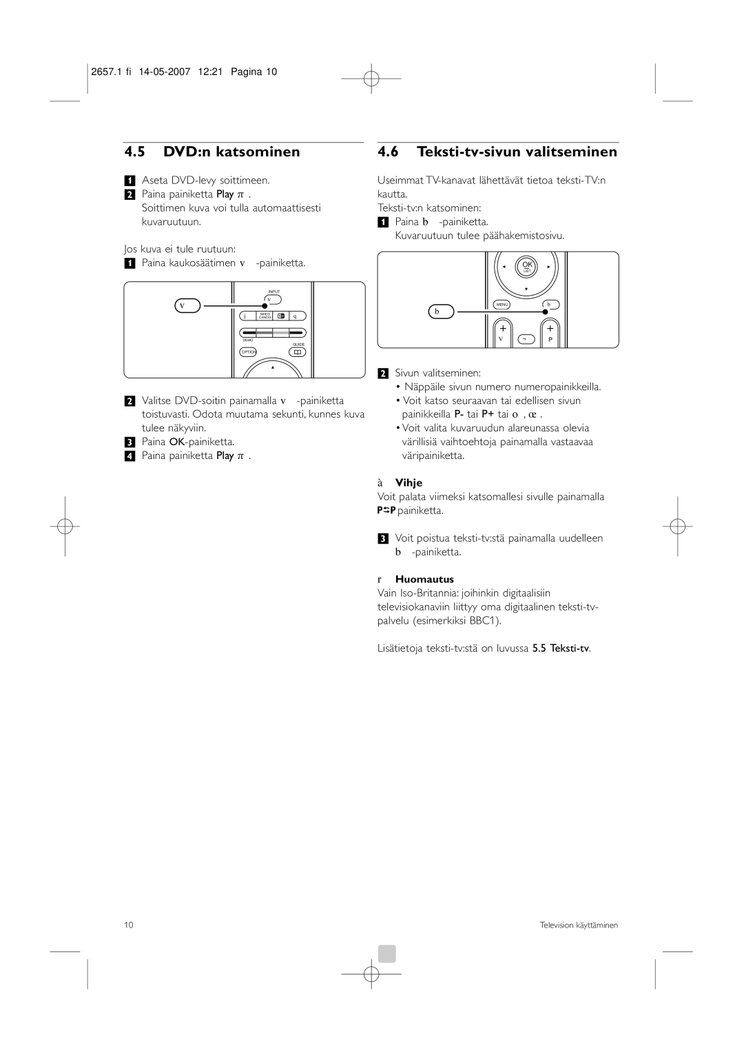 Philips 32HF9385D manual DVDn katsominen, Teksti-tv-sivun valitseminen, Vihje 