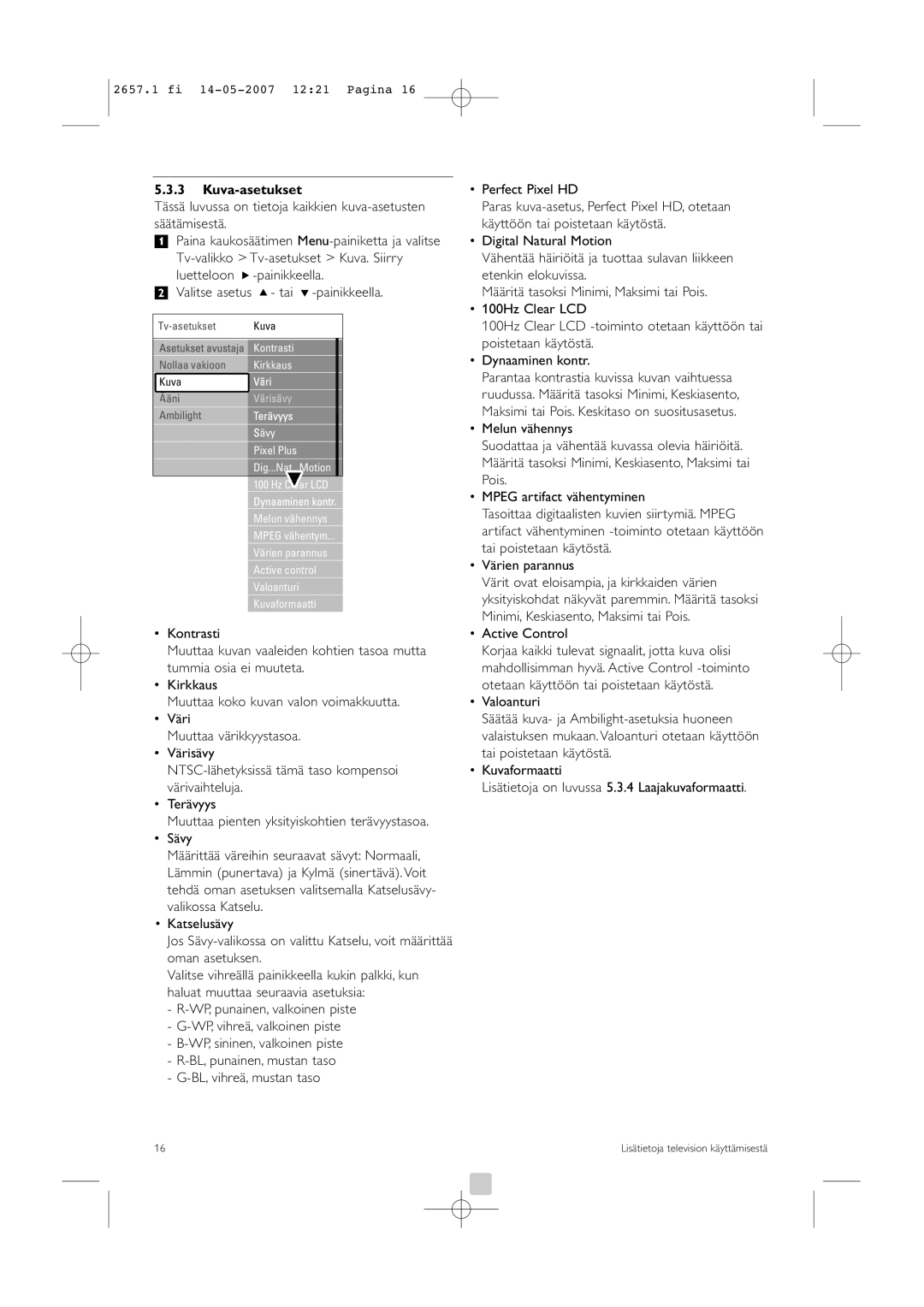 Philips 32HF9385D manual Kuva-asetukset, Active Control 