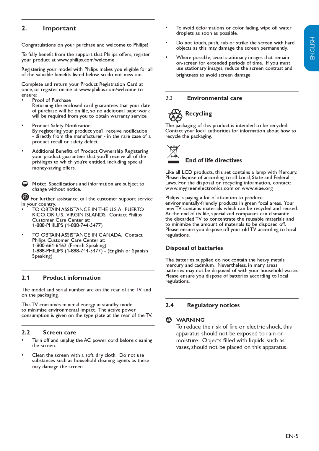 Philips 32HFL3330D user manual Product information, Screen care, Environmental care Recycling, End of life directives 