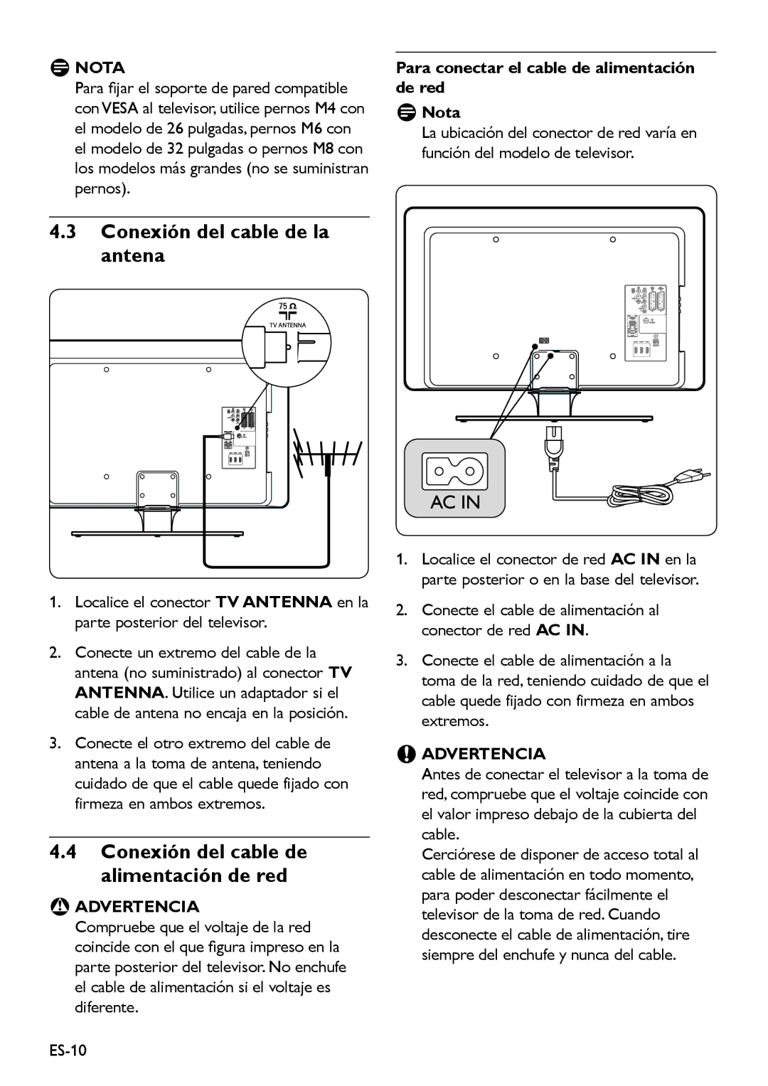 Philips 32HFL5850D manual Conexión del cable de la antena, Ddnota, Para conectar el cable de alimentación de red DDNota 