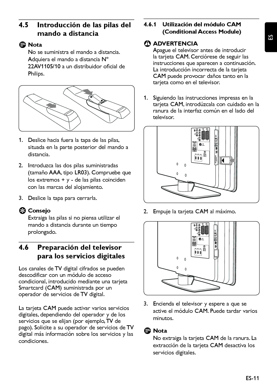 Philips 32HFL5850D manual Introducción de las pilas del mando a distancia, Deslice la tapa para cerrarla, EEConsejo 