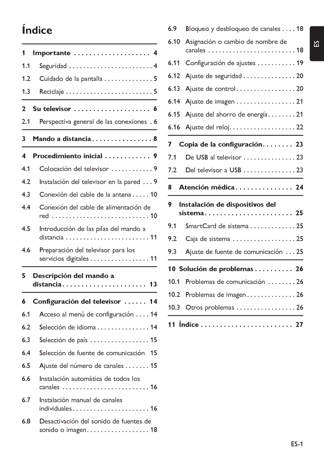 Philips 32HFL5850D manual Índice, Descripción del mando a, Configuración del televisor, Instalación de dispositivos del 