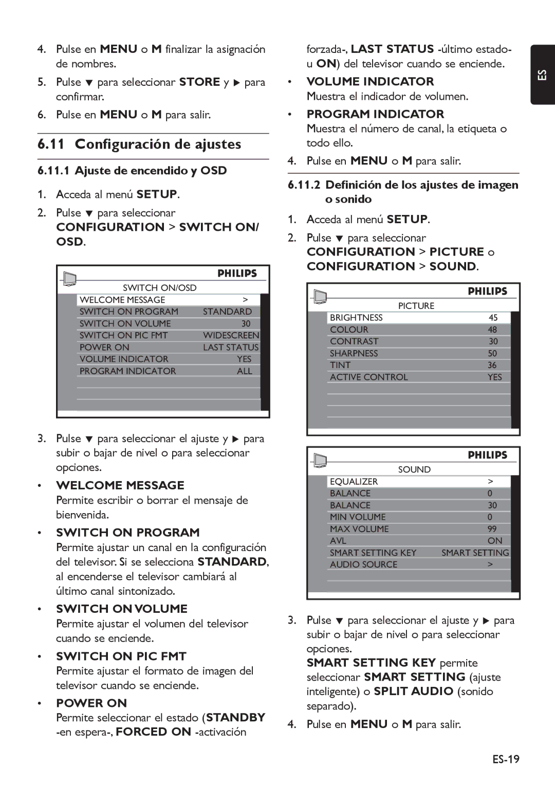 Philips 32HFL5850D manual Configuración de ajustes 