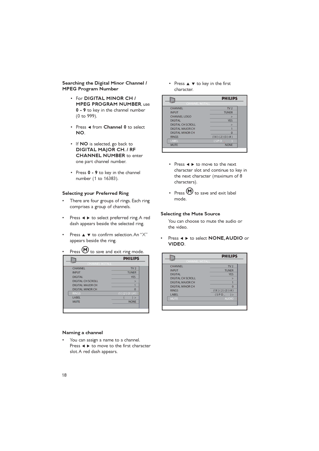 Philips 26HFL5830D/27 Press 0 9 to key in the channel number 1 to, Selecting your Preferred Ring, Naming a channel, Video 