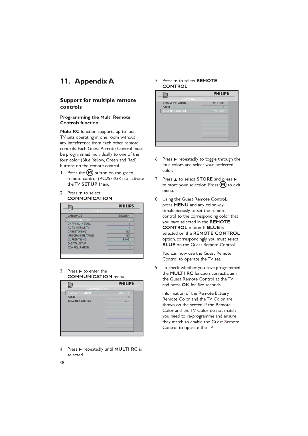 Philips 26HFL5830D/27 Appendix a, Support for multiple remote controls, Programming the Multi Remote Controls function 