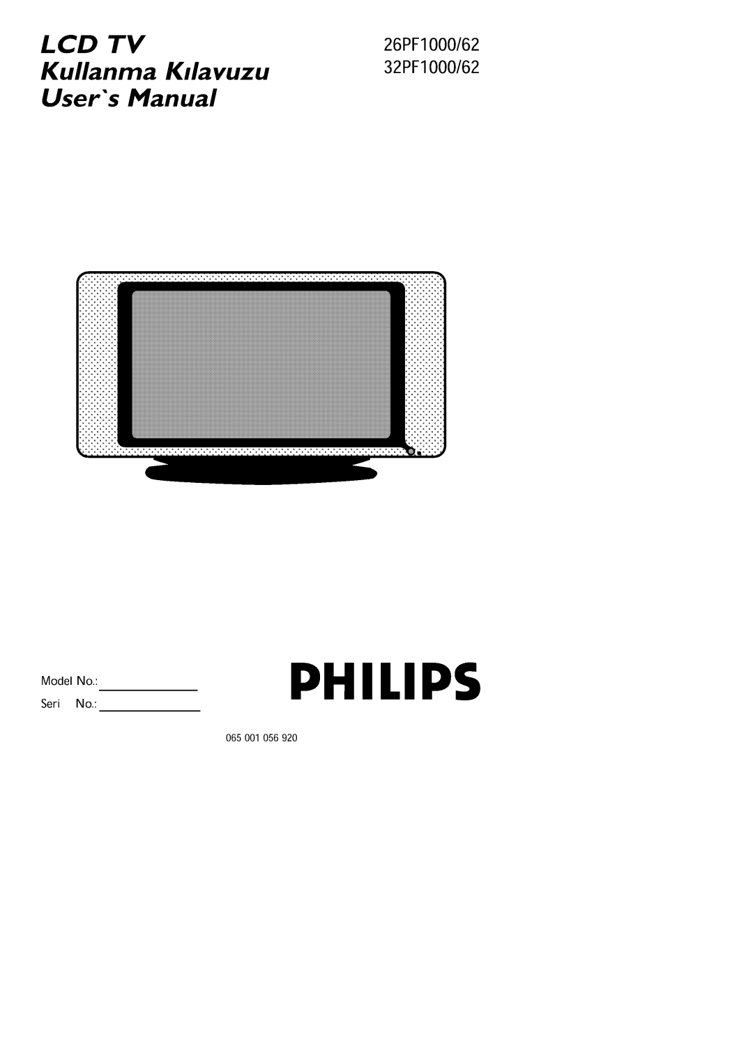 Philips 26PF1000/62, 32PF1000/62 manual 