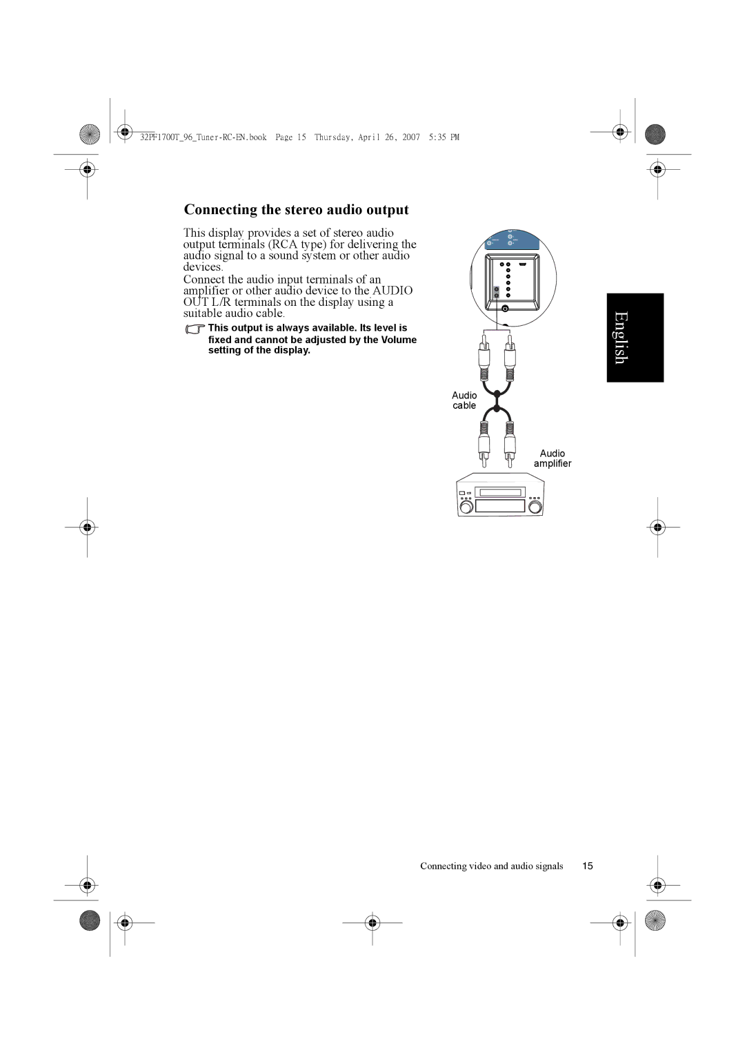 Philips 32PF1700T/96 manual Connecting the stereo audio output 