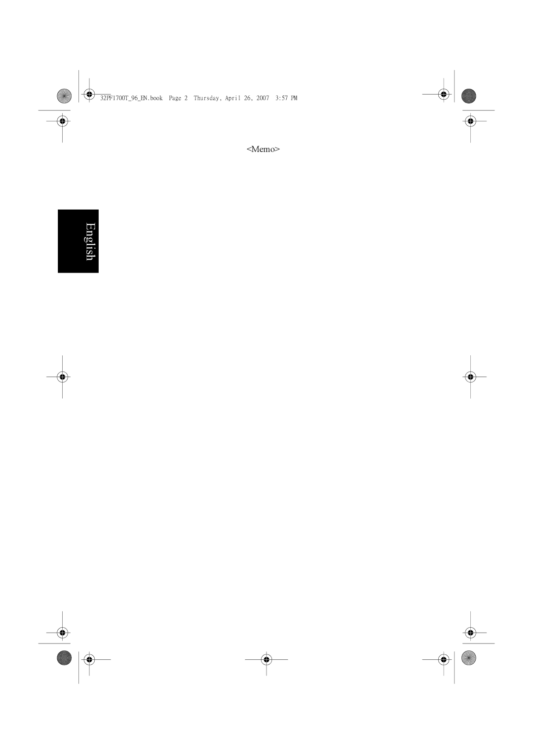 Philips 32PF1700T/96 manual 32PF1700T96EN.book Page 2 Thursday, April 26, 2007 357 PM 