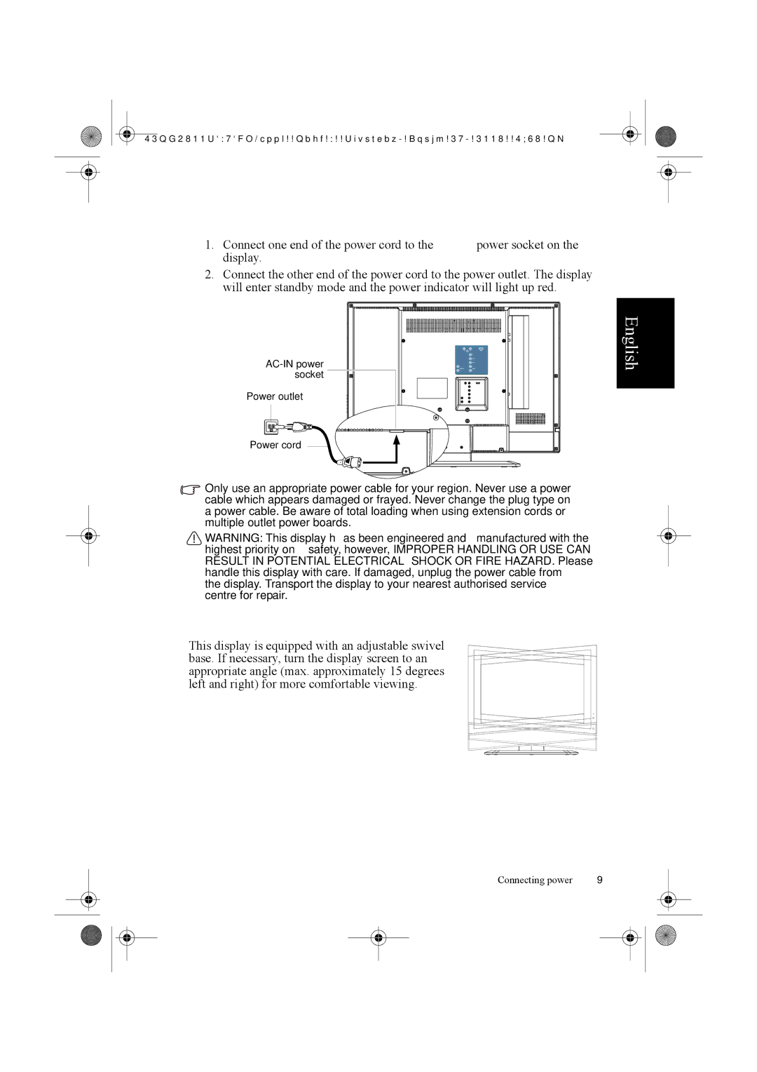 Philips 32PF1700T/96 manual Connecting power, Adjust viewing angle 