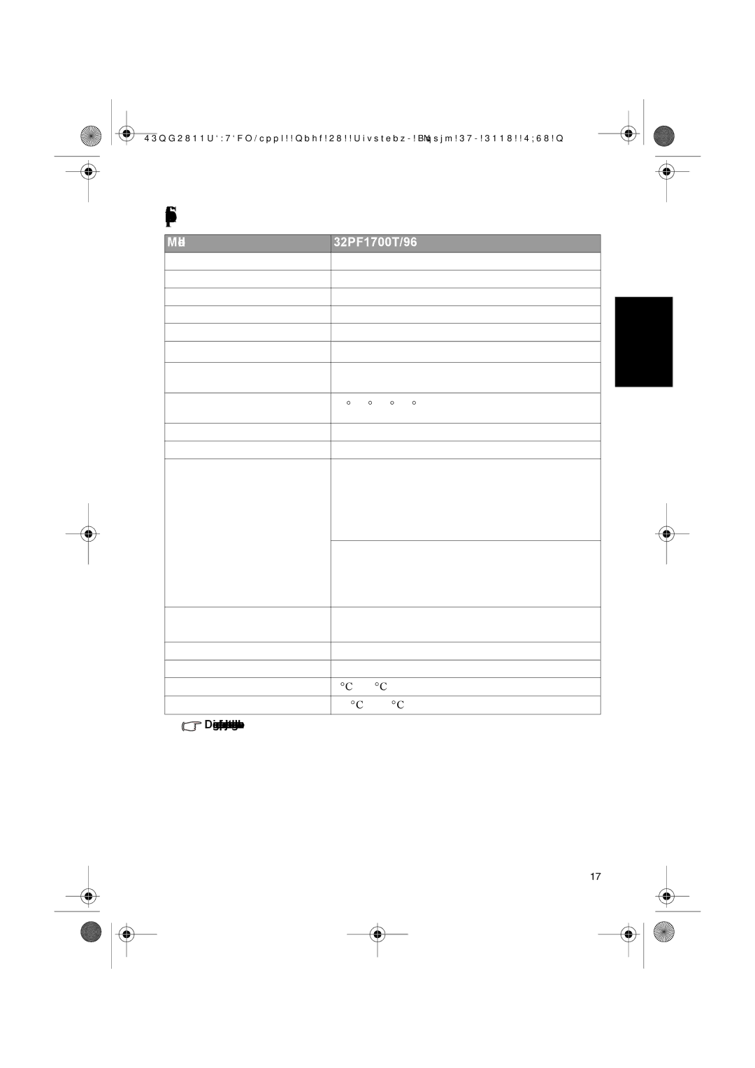 Philips manual Specifications, Model 32PF1700T/96 