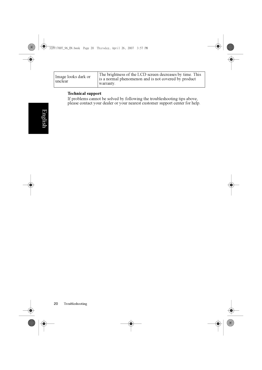 Philips 32PF1700T/96 manual Technical support 