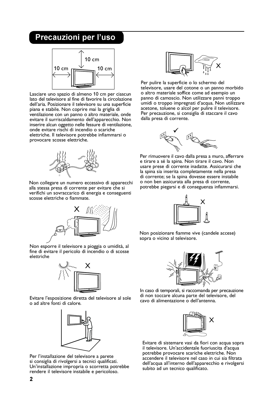 Philips 32PF3xxx, 26PF3xxx manual Precauzioni per l’uso, 10 cm 