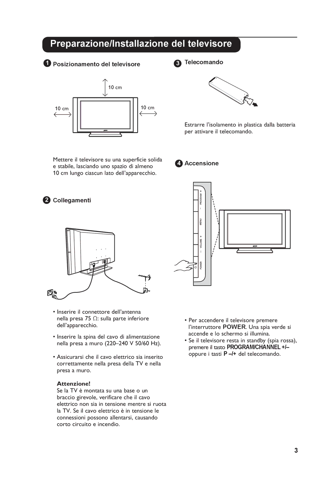 Philips 26PF3xxx, 32PF3xxx manual Preparazione/Installazione del televisore 